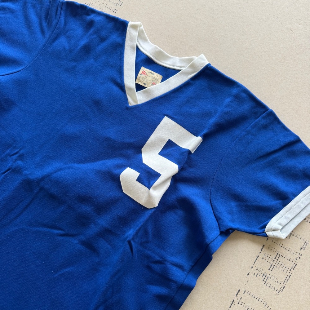 Vintage 1950s Felco T-shirt Royal Blue White Ringer V-Neck‎ Jersey
